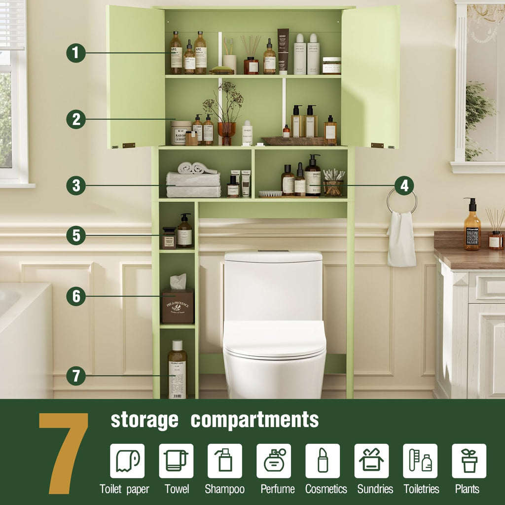 Green Over the Toilet Storage Cabinet with Adjustable Shelf L5402