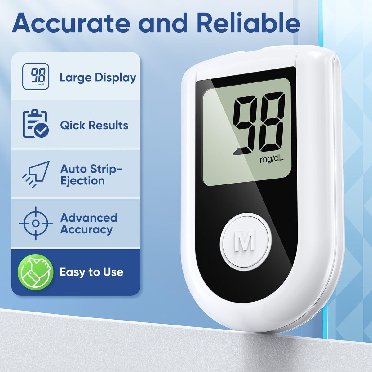 Blood Glucose Monitor Kit with 100 Strips, 100 Lancets, Lancing Device, No Coding O13478