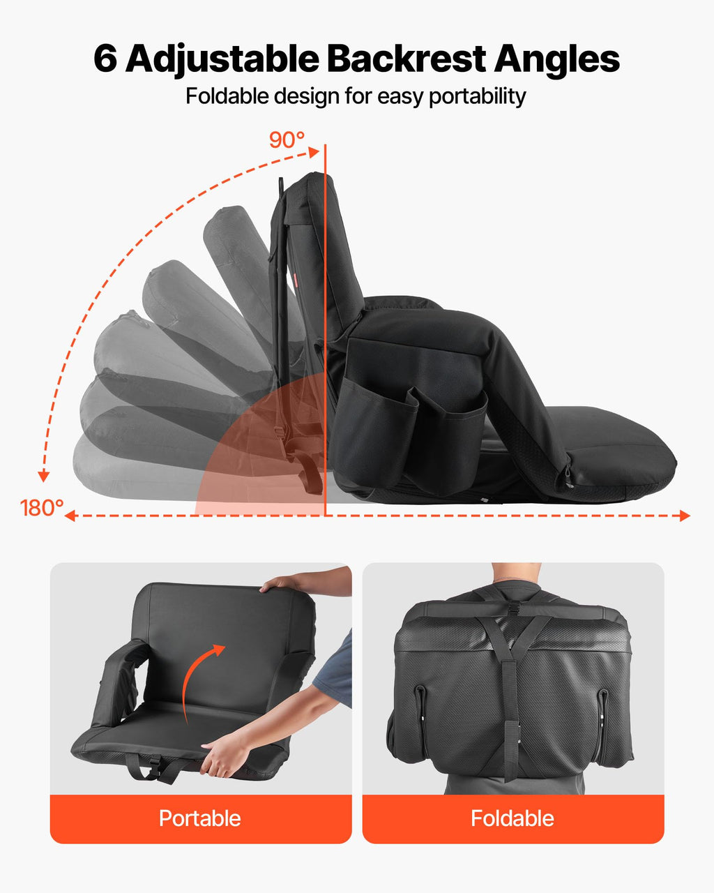 6 Adjustable Angle Padded Stadium Seat with Armrest B373668
