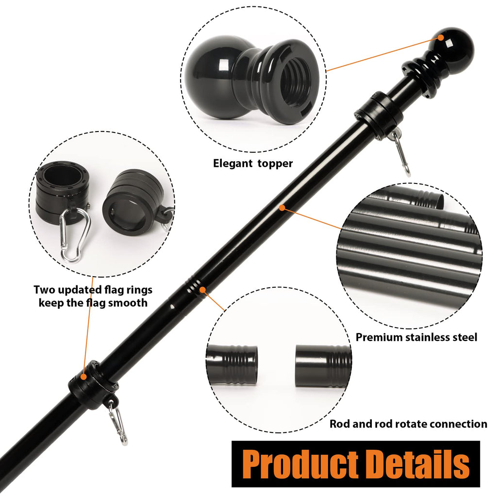 6FT Black Stainless Steel Flag Pole Kit L62503