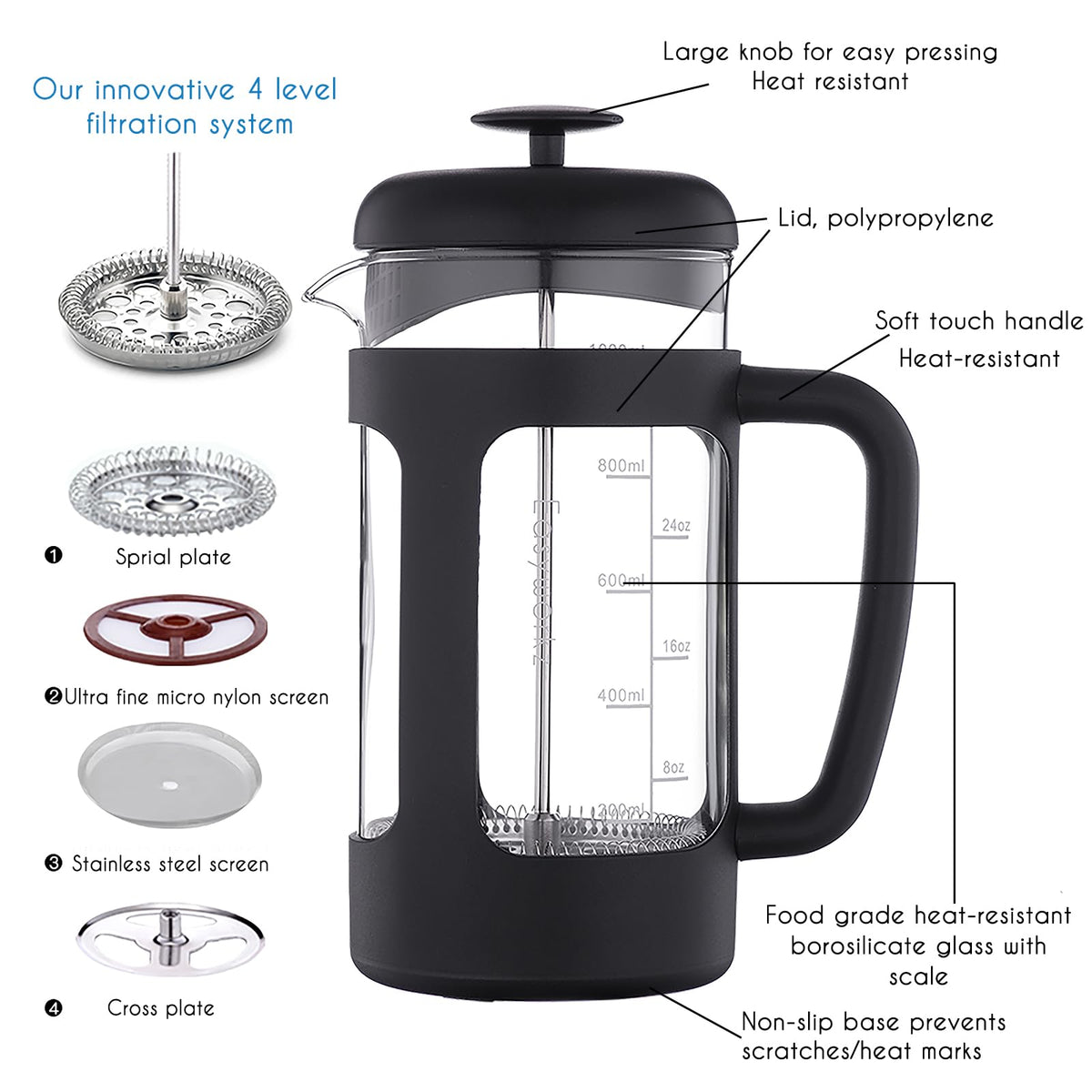 French Press and Gooseneck Pour Over Coffee Kettle 34 oz 12 oz Stainless Steel Silver S57583