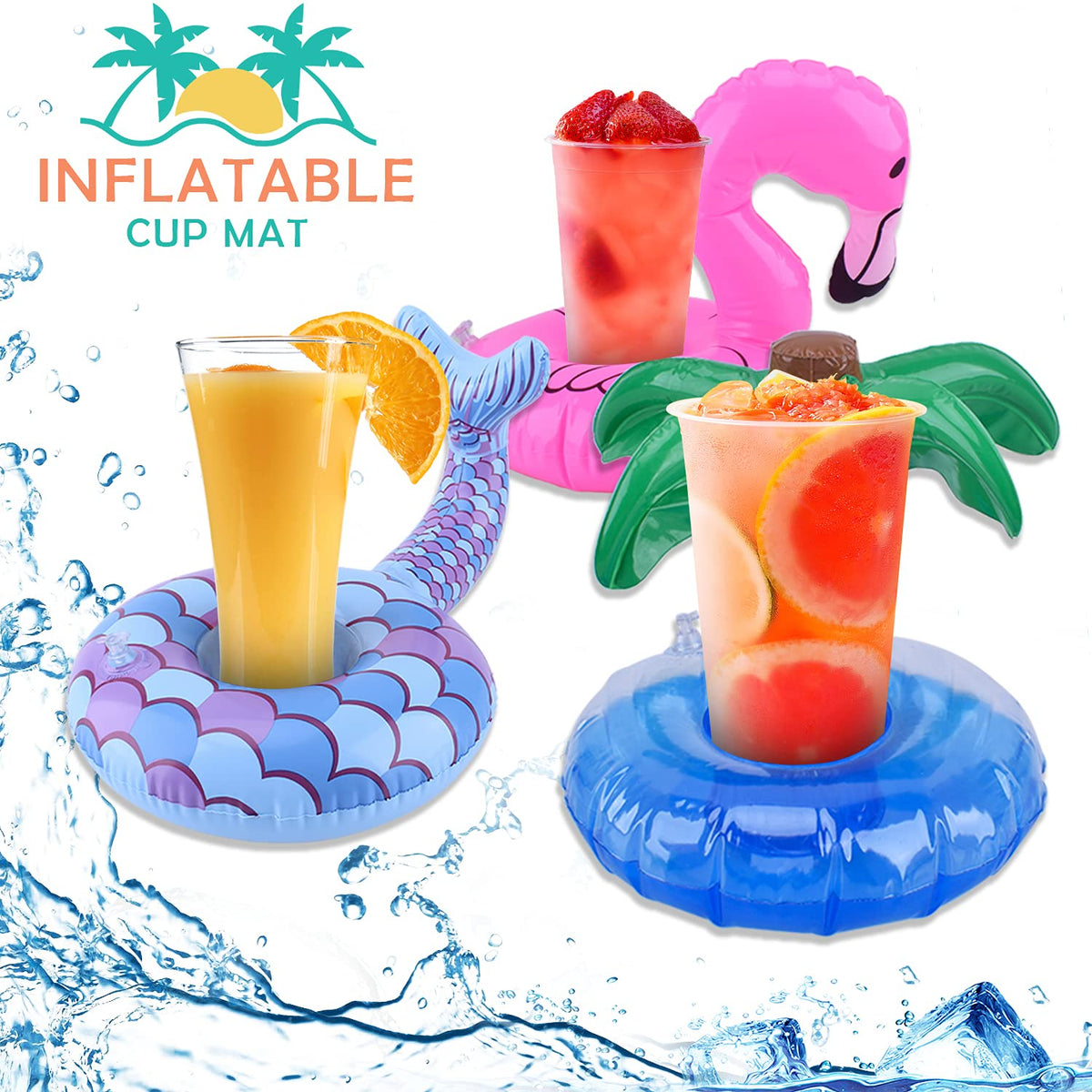 8 Pack Inflatable Drink Holders with Air Pump H474