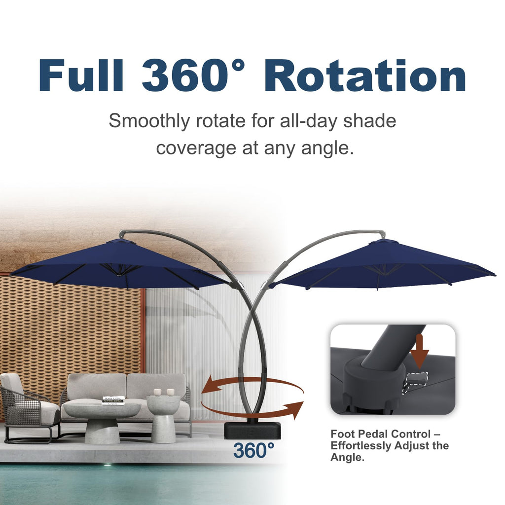 11FT Navy Blue Aluminum Cantilever Umbrella with Base U80234