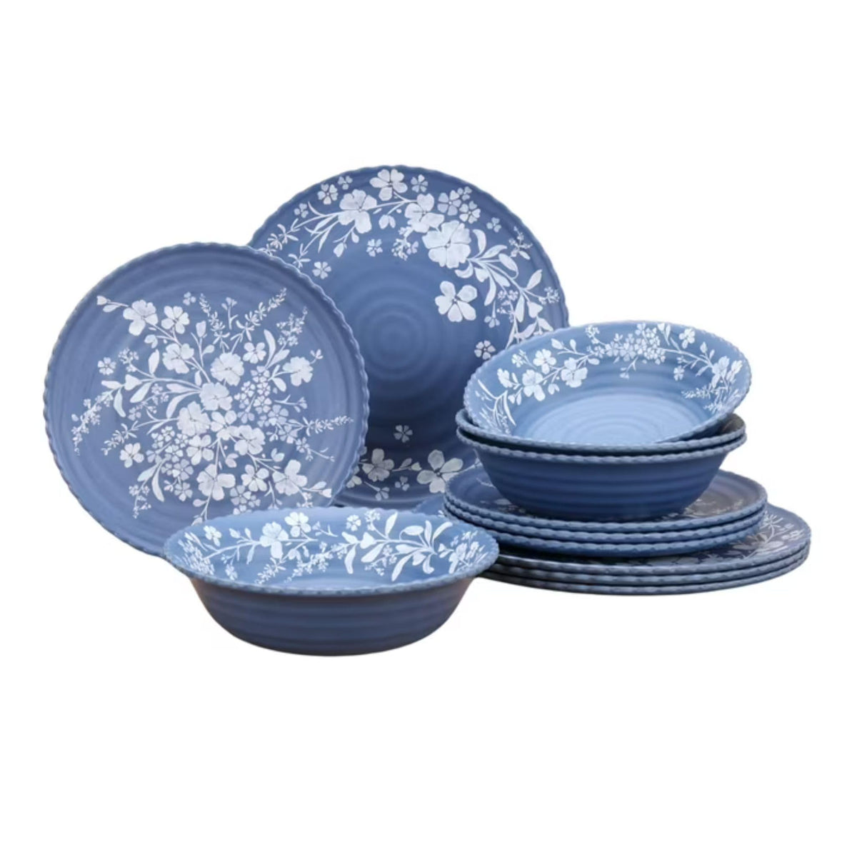 12-Piece Bamboo Melamine Dinnerware Set, Service for 4, Blue O3785