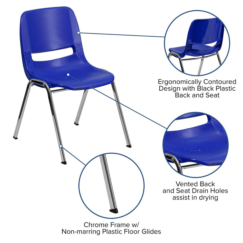 Navy Ergonomic Shell Stack Chair with Chrome Frame U3575
