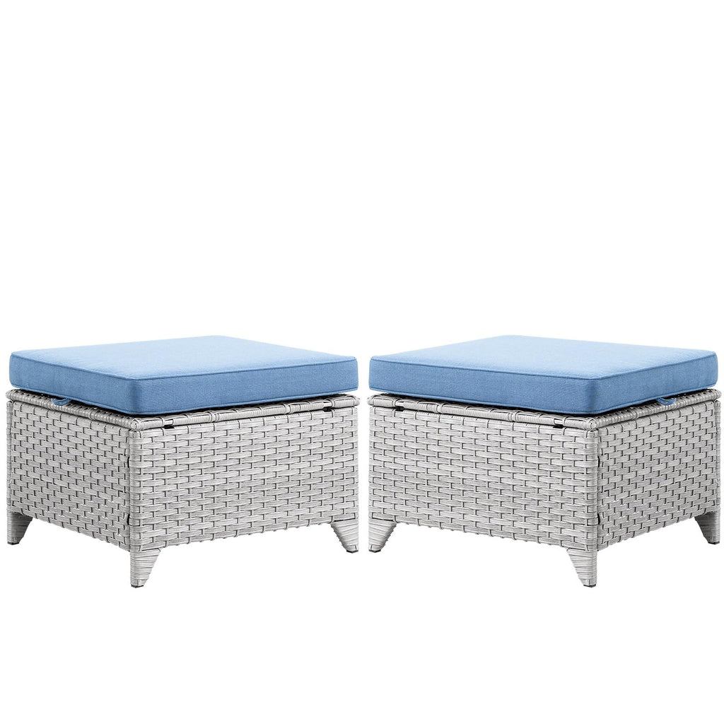 Wicker Outdoor Ottomans Set of 2 Handwoven Rattan Footstools with Removable Cushions Y772