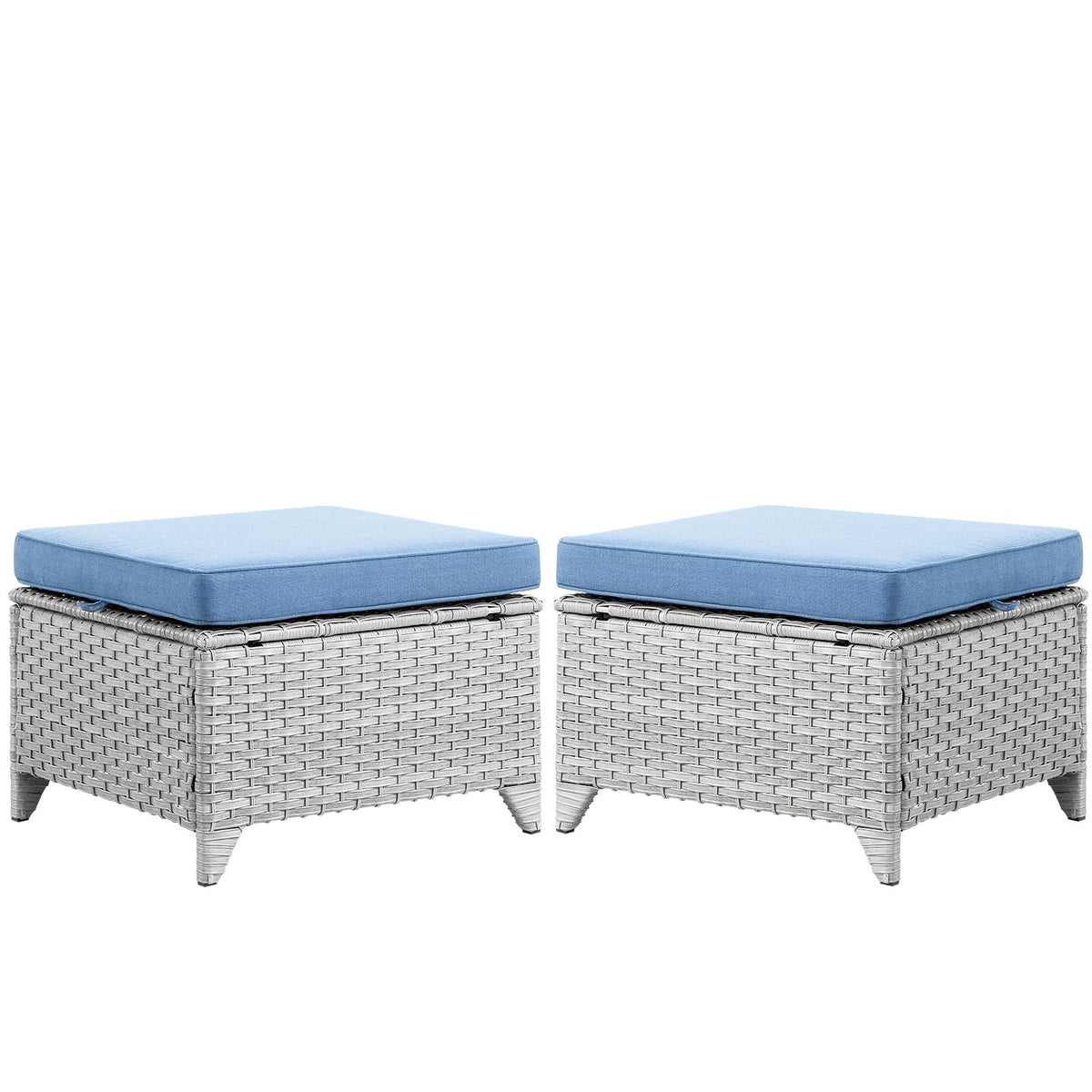 Wicker Outdoor Ottomans Set of 2 Handwoven Rattan Footstools with Removable Cushions Y772