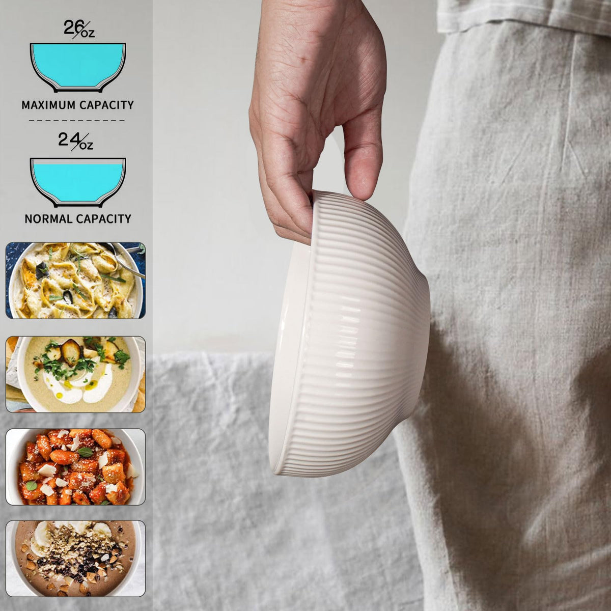 White 26 oz Ceramic Soup Bowls Set of 4 S391