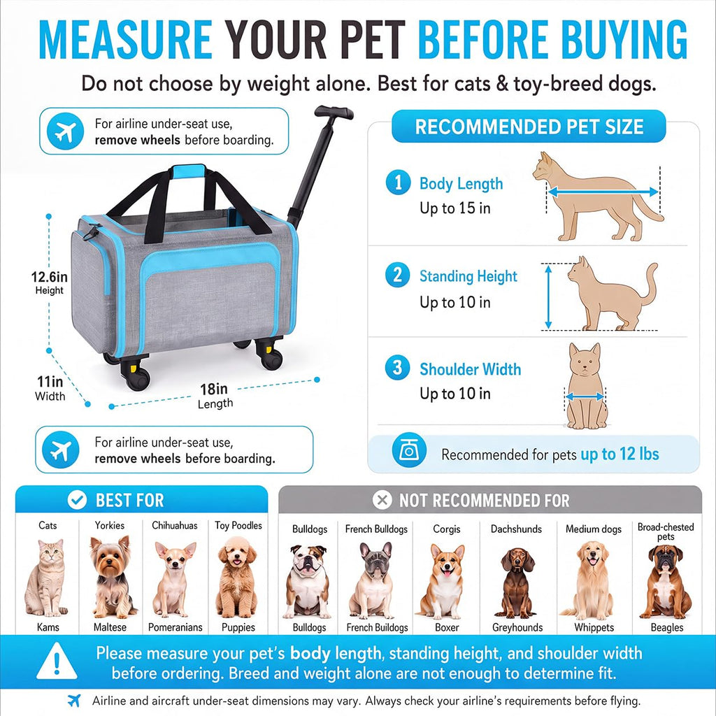 Pet Carrier with Wheels 18x11x11 Y395