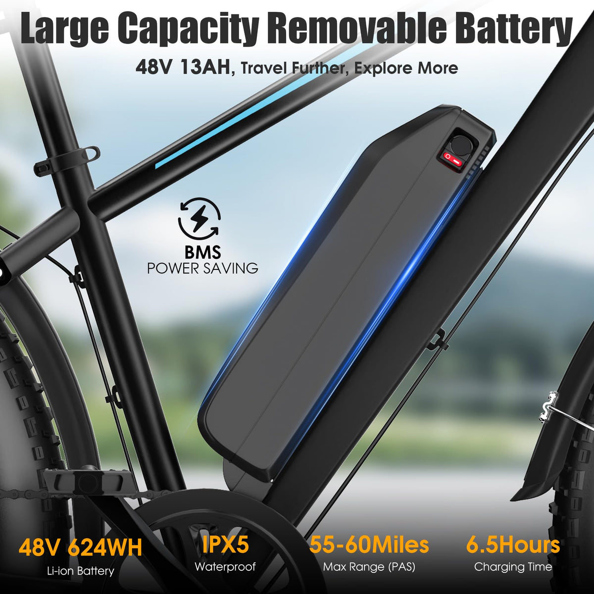 1000W 60Miles 26" x 4'' Fat Tire Electric Bike H1602