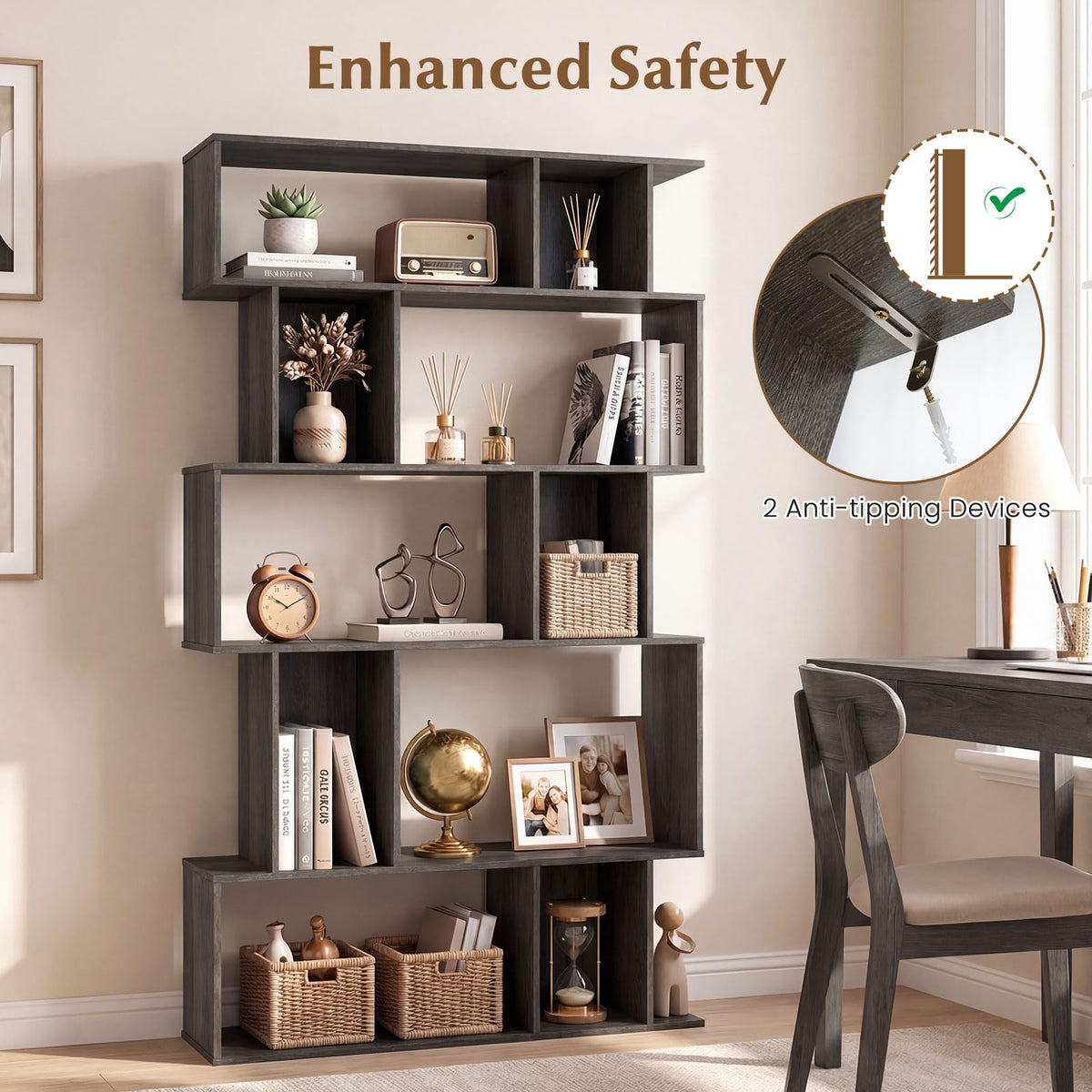 5-Tier 10-Cube Black Bookshelf I48843