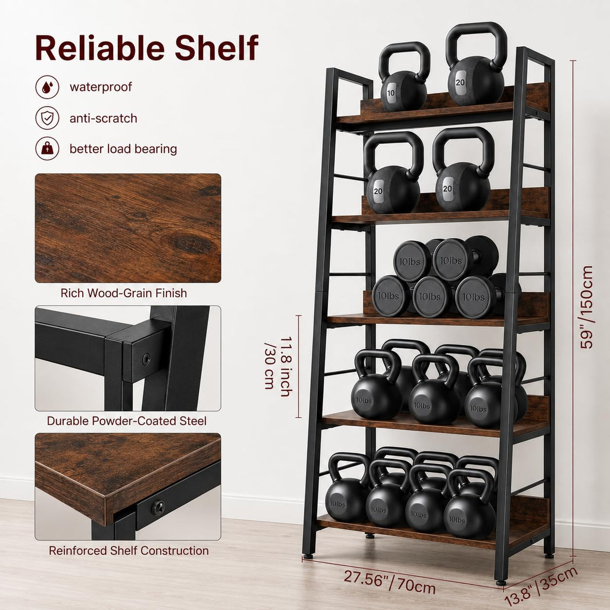 5 Tier Wood Metal Ladder Shelf Bookcase B10469
