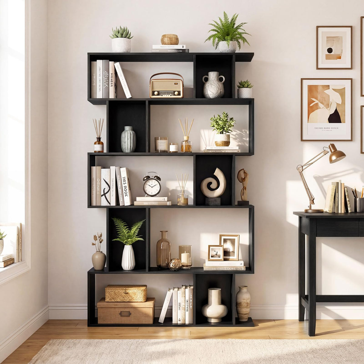 5-Tier 10-Cube Black Bookshelf I48843