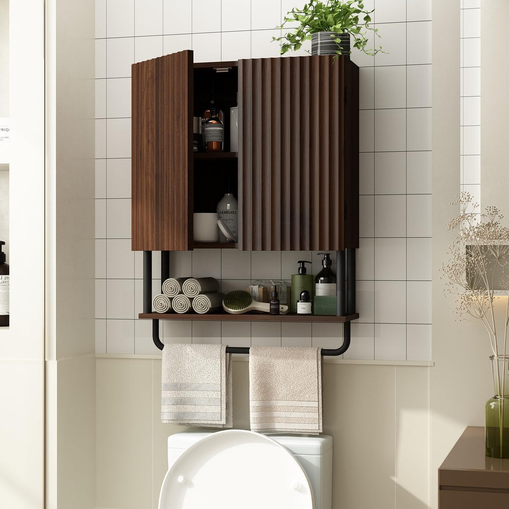 Fluted 2 Doors 3-Tier Bathroom Wall Cabinet T783