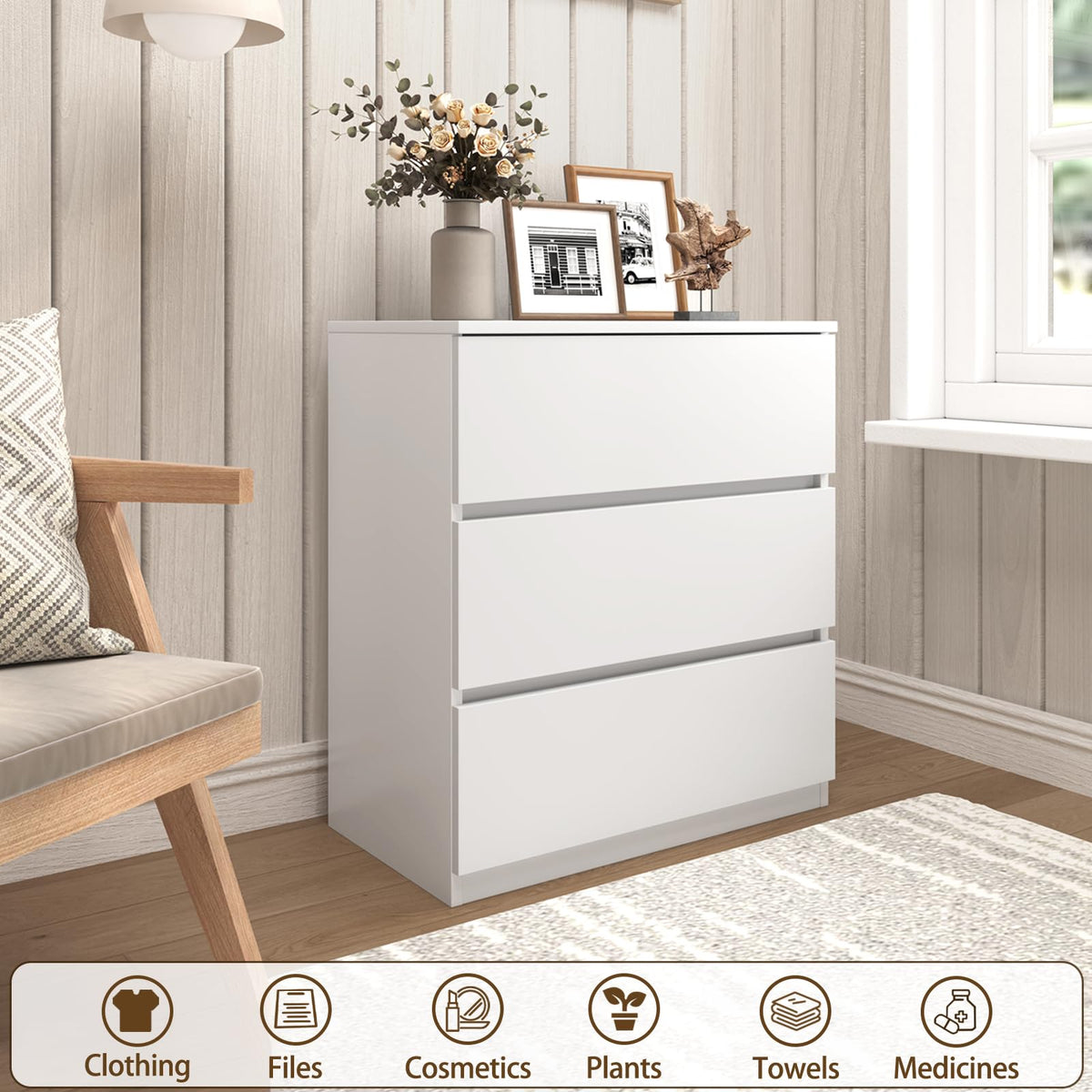 White 3 Drawer Wood Dresser A863141
