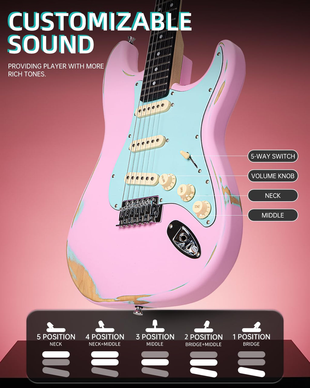 39" Pink & Blue Electric Guitar W494