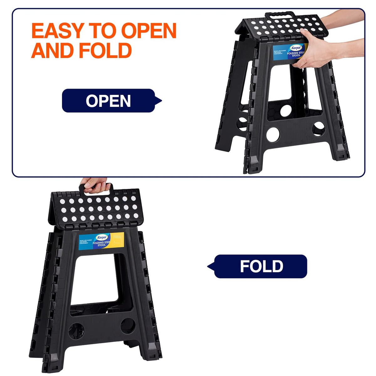 18" Non-Slip Folding Step Stool 300 lbs Black K8236