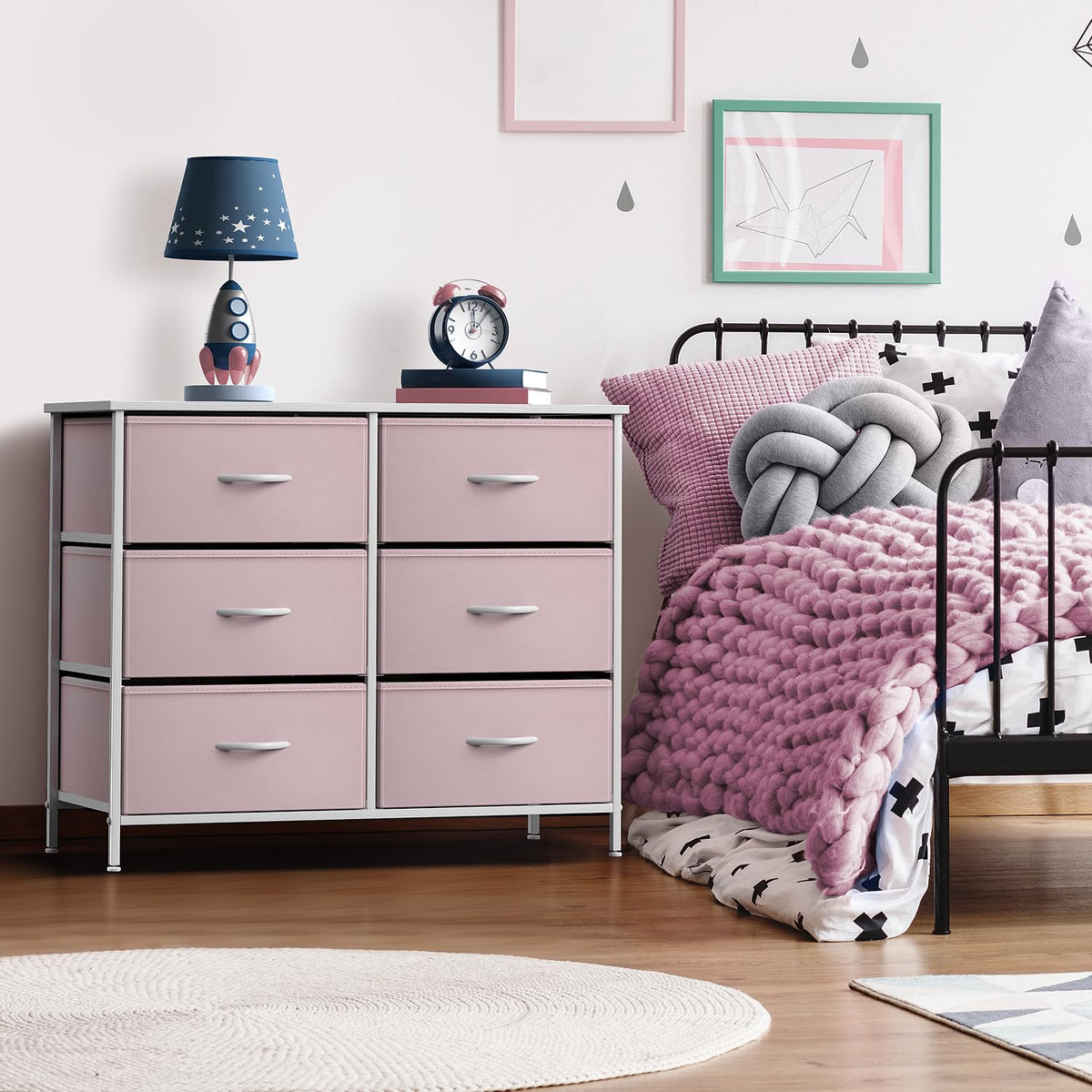 Pink 6 Drawer Fabric Dresser J188068