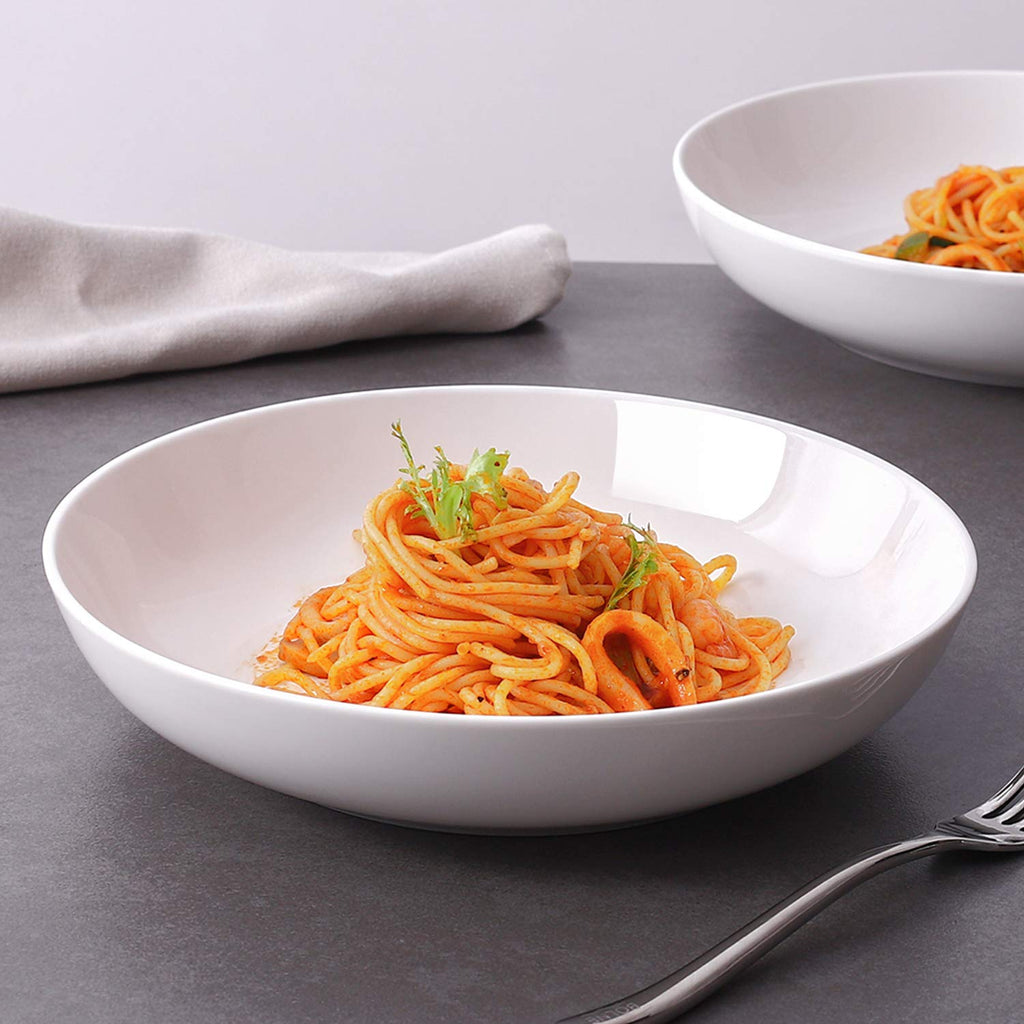 9.75" White Ceramic Pasta Bowls Set of 4 I571654