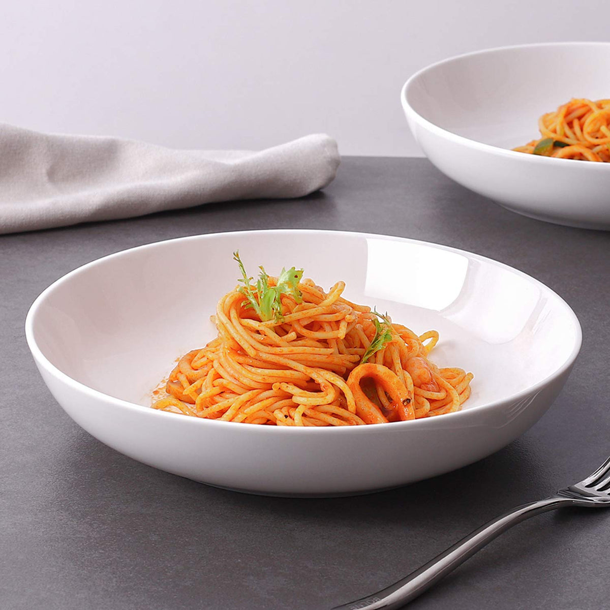 9.75" White Ceramic Pasta Bowls Set of 4 I571654