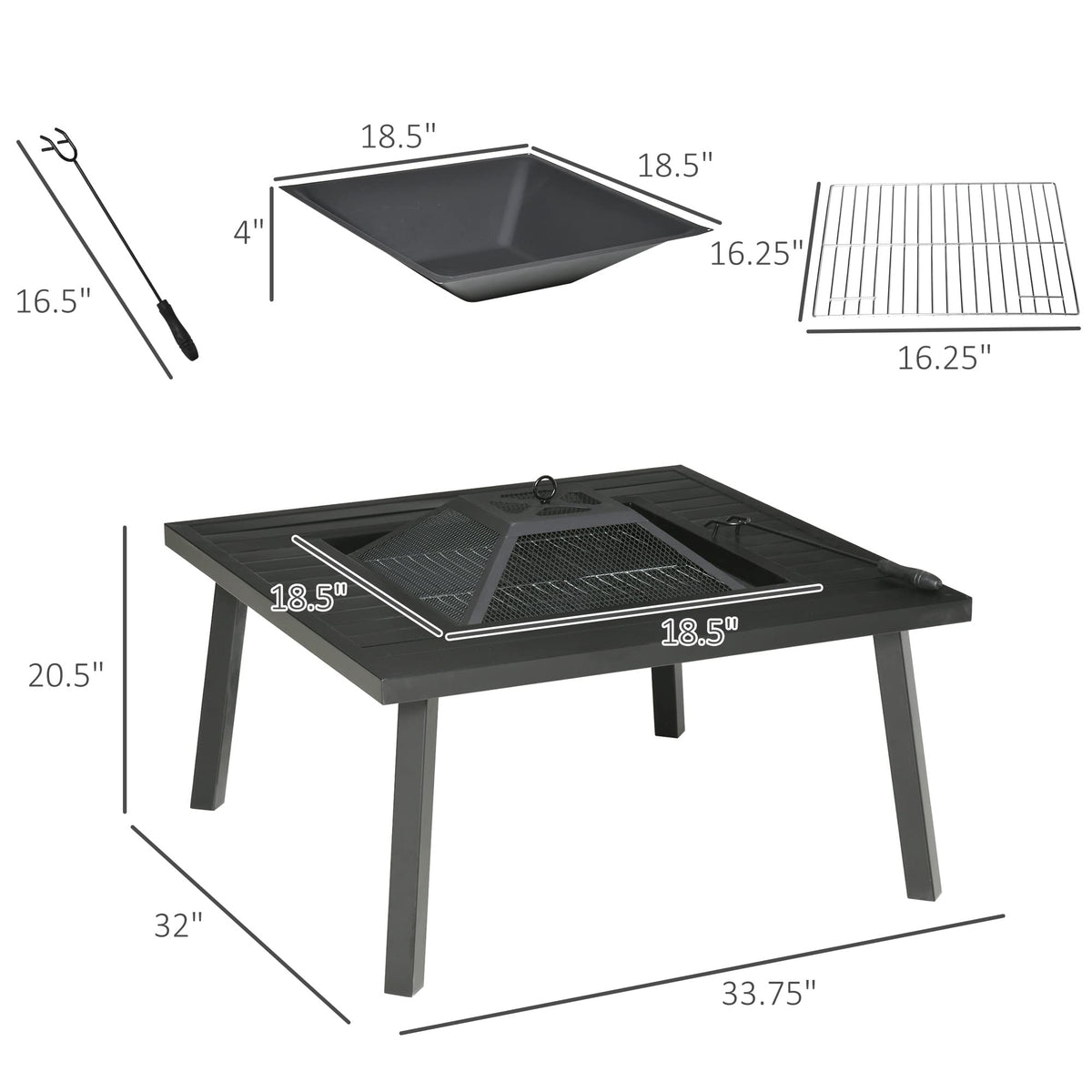 34-Inch Wood Burning Fire Pit with Grill U855