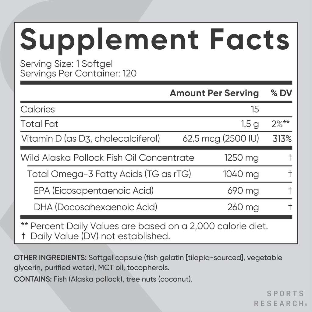 Omega-3 Fish Oil 1250mg + D3 2500iu, 120 Count W7768