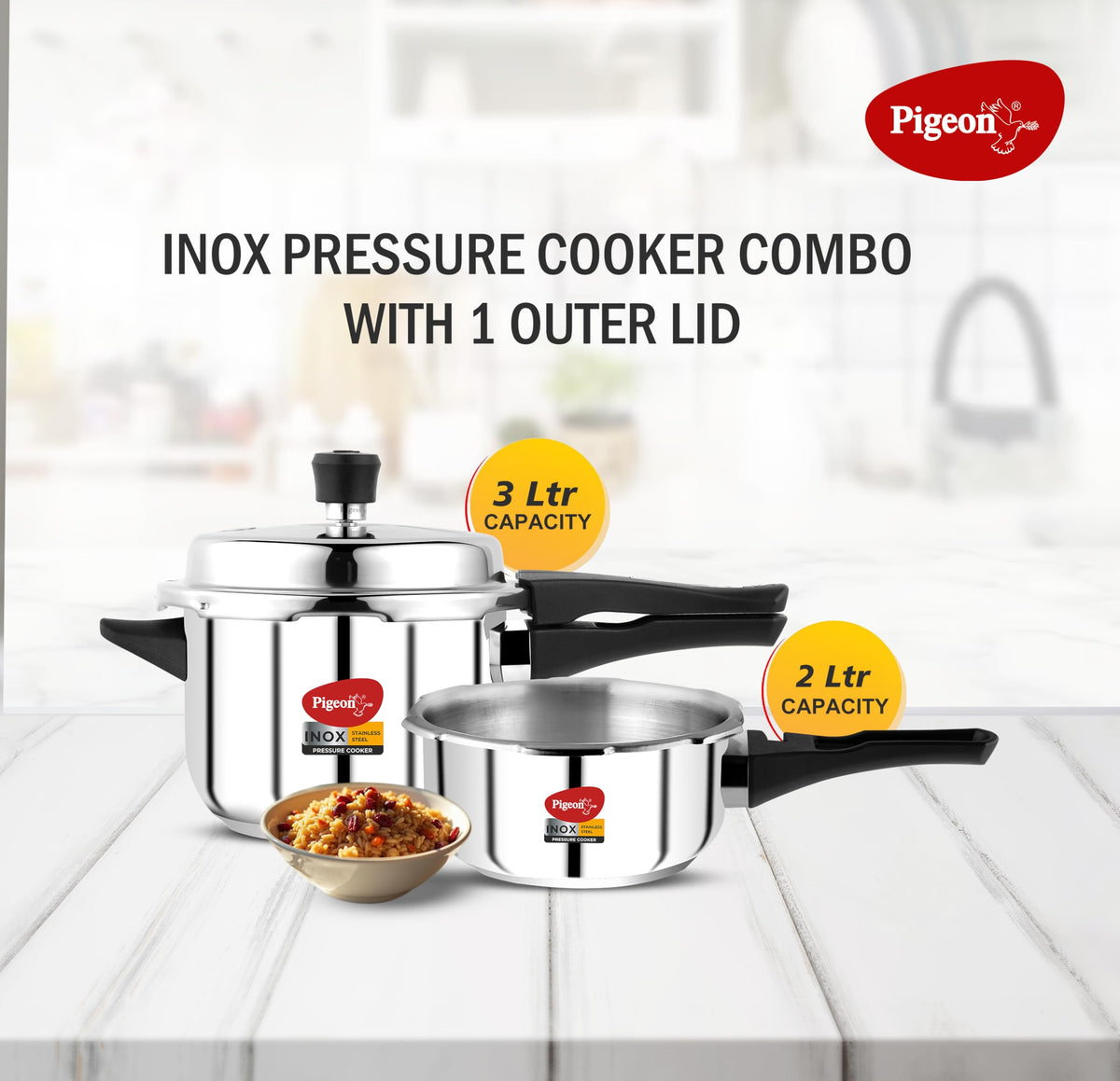 Stainless Steel Pressure Cooker Combo with Induction Base, Outer Lid 2 Liter and 3 Liter Z940