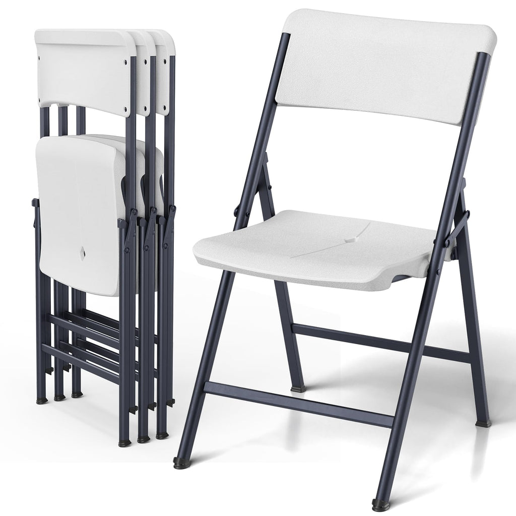 White 4 Pack Plastic Folding Chairs with Metal Frame T50974