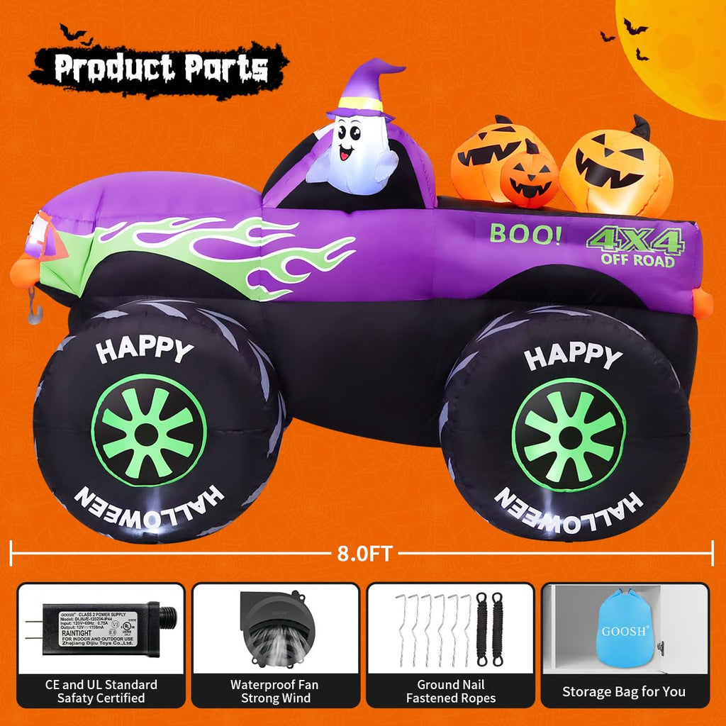 8 FT Halloween Inflatable Monster Truck with Built-in LEDs I937535