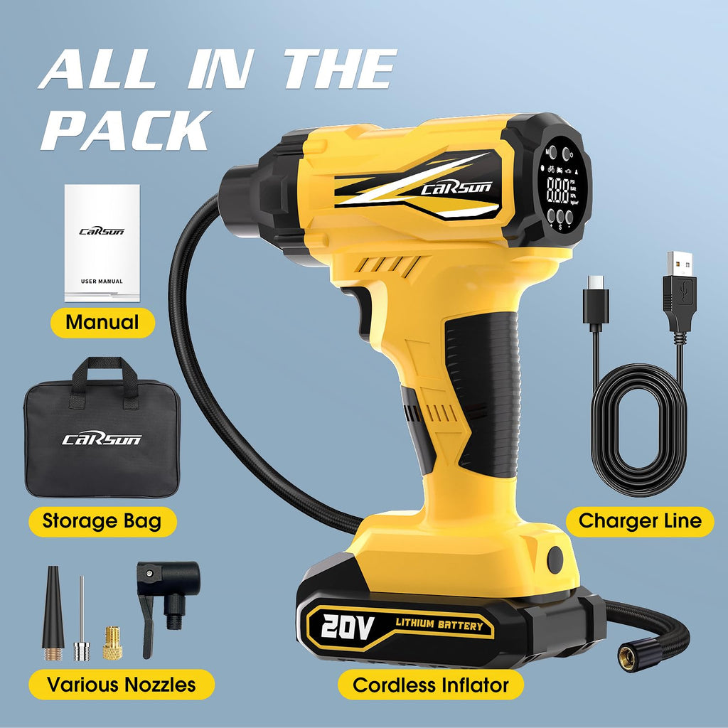 20V Cordless Portable Air Compressor 150 PSI Yellow N138