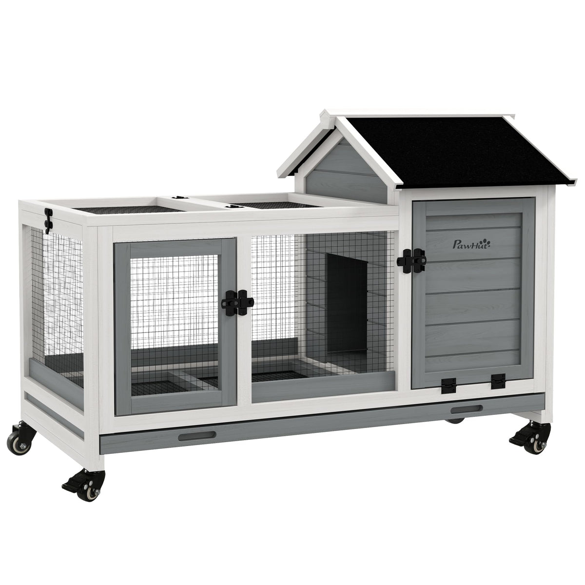 Wooden Rabbit Hutch with Wheels E875
