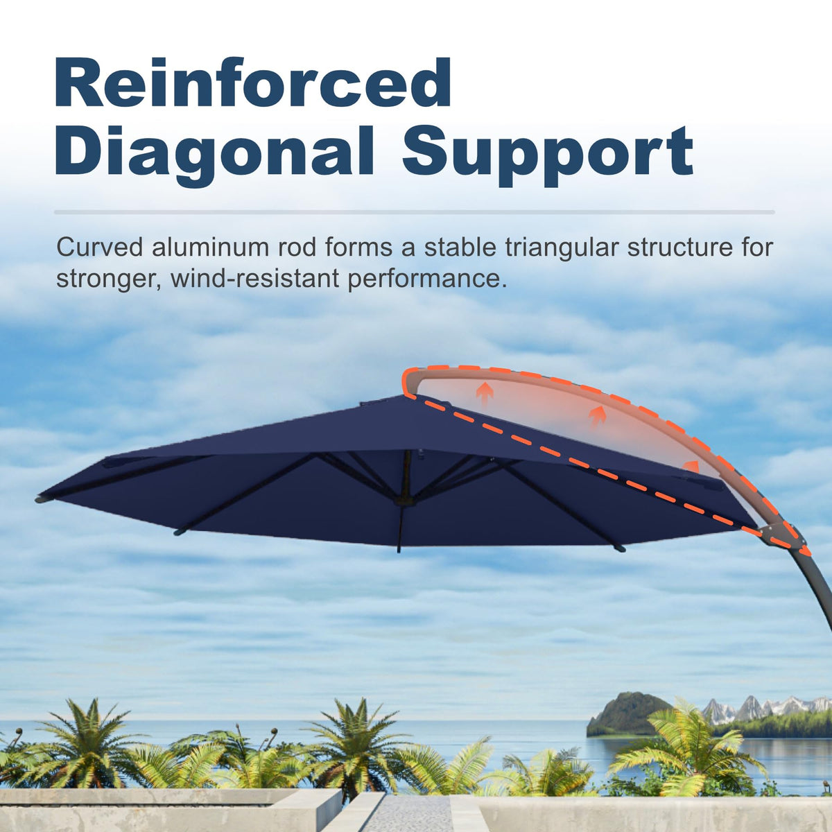 11FT Navy Blue Aluminum Cantilever Umbrella with Base U80234