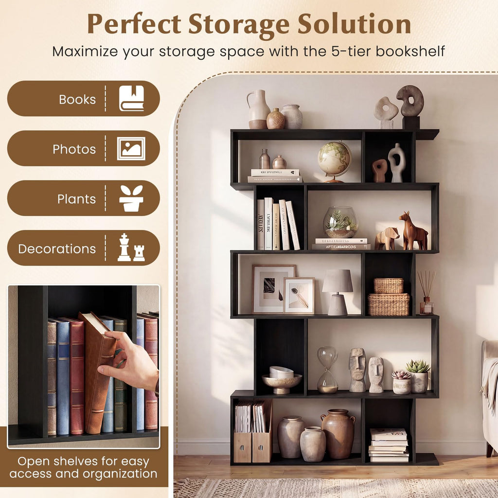 5-Tier 10-Cube Black Bookshelf I48843