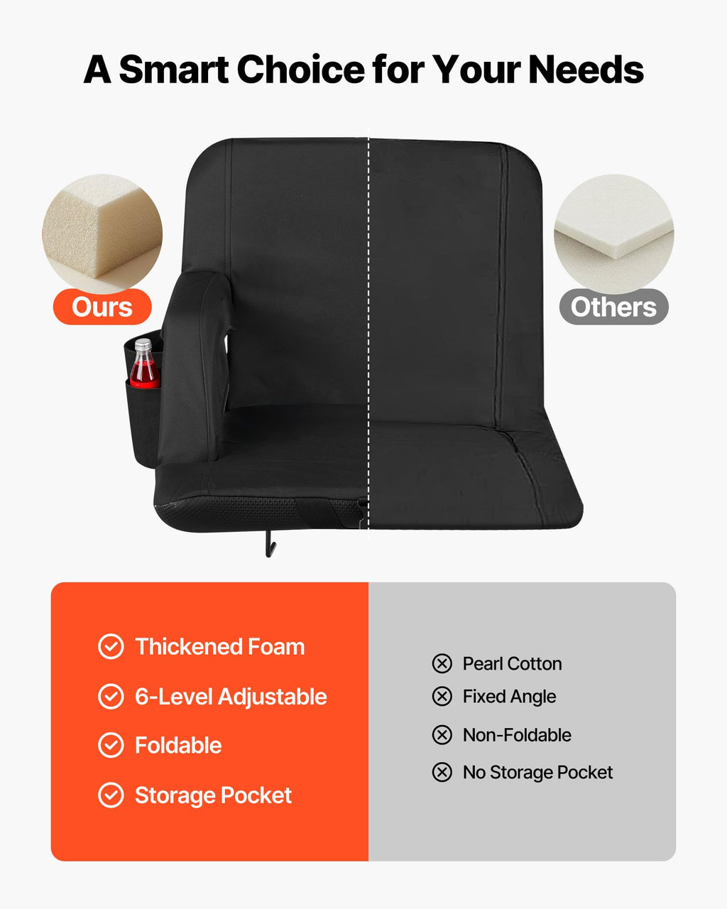 6 Adjustable Angle Padded Stadium Seat with Armrest B373668