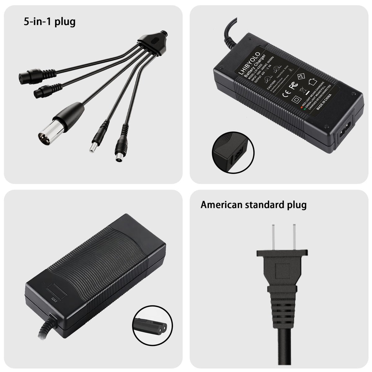 42V 2A Electric Scooter Battery Charger with XLR RCA & DC Plugs D5446