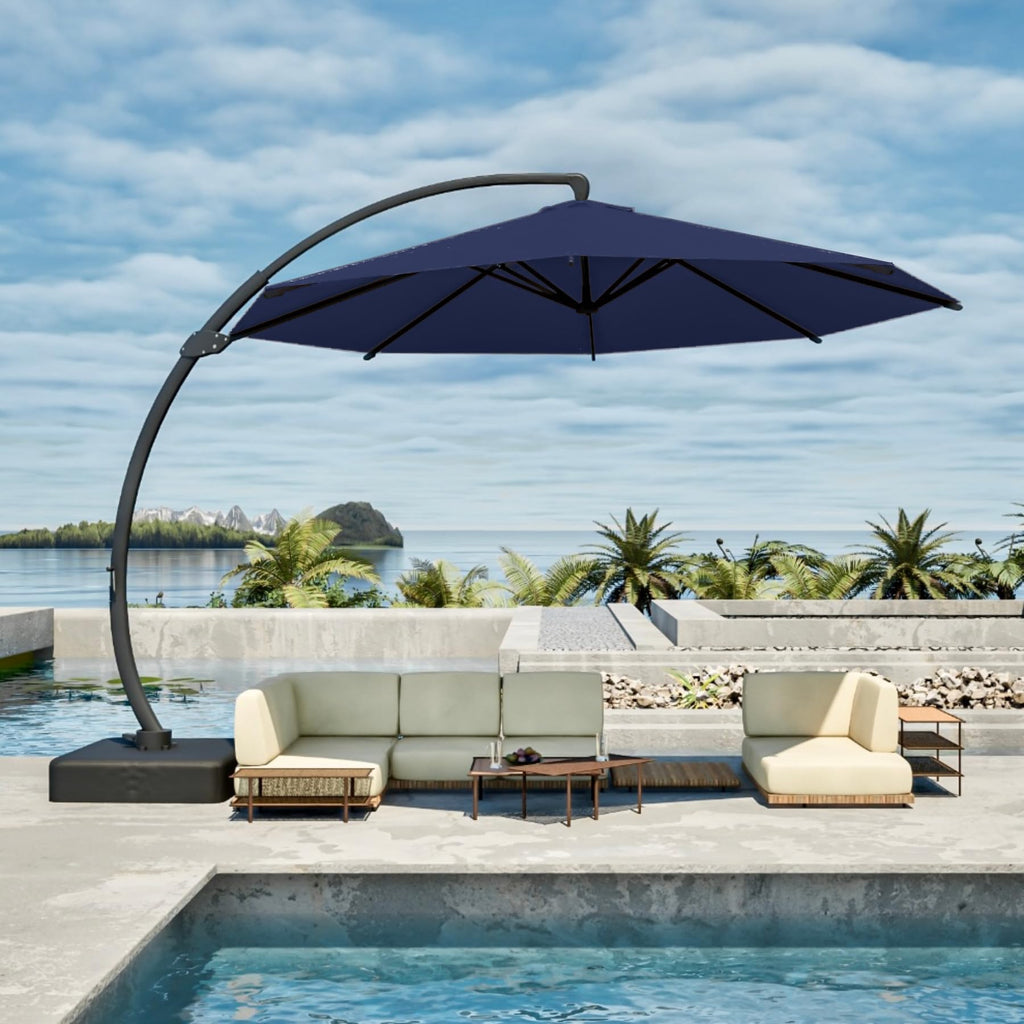 11FT Navy Blue Aluminum Cantilever Umbrella with Base U80234