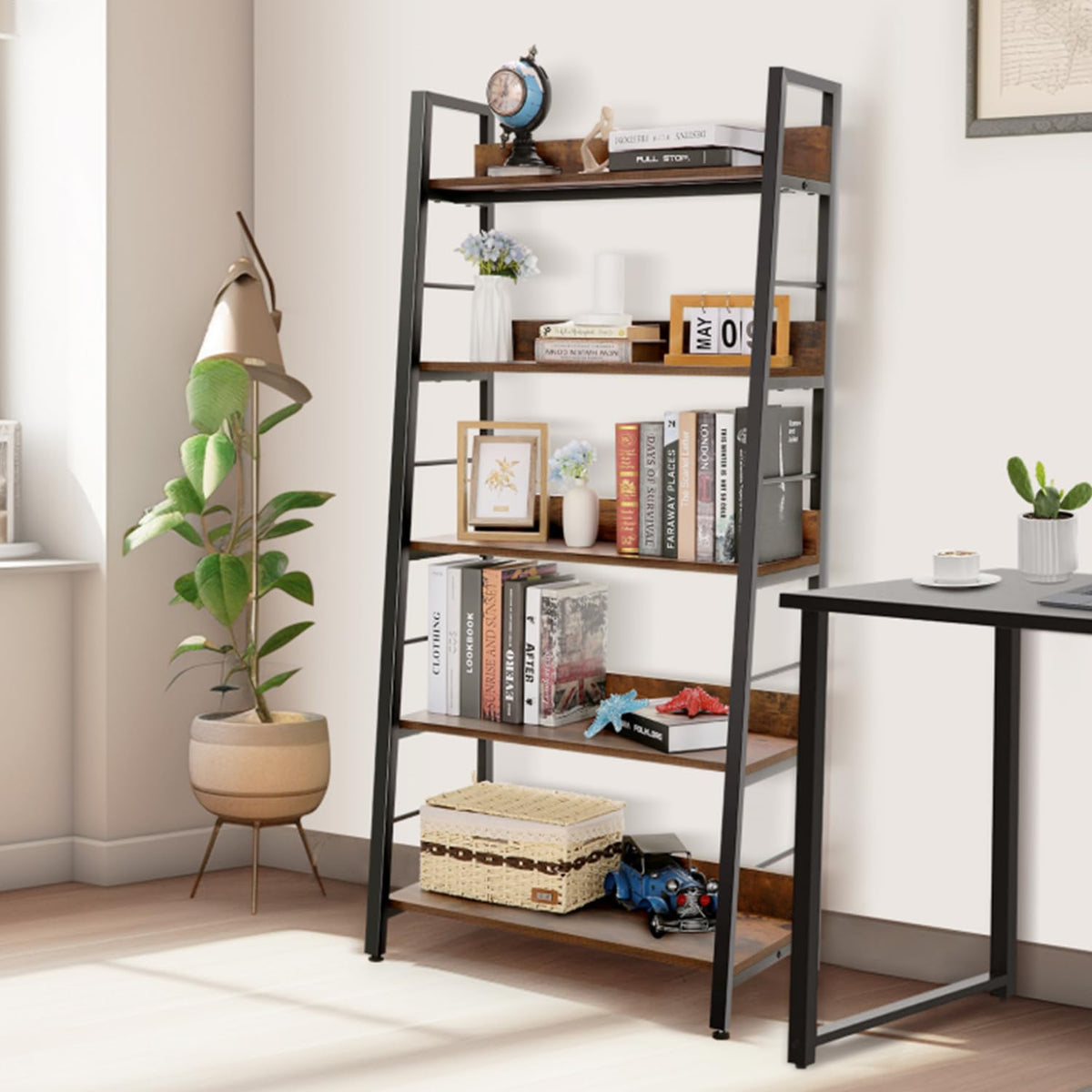 5 Tier Wood Metal Ladder Shelf Bookcase B10469