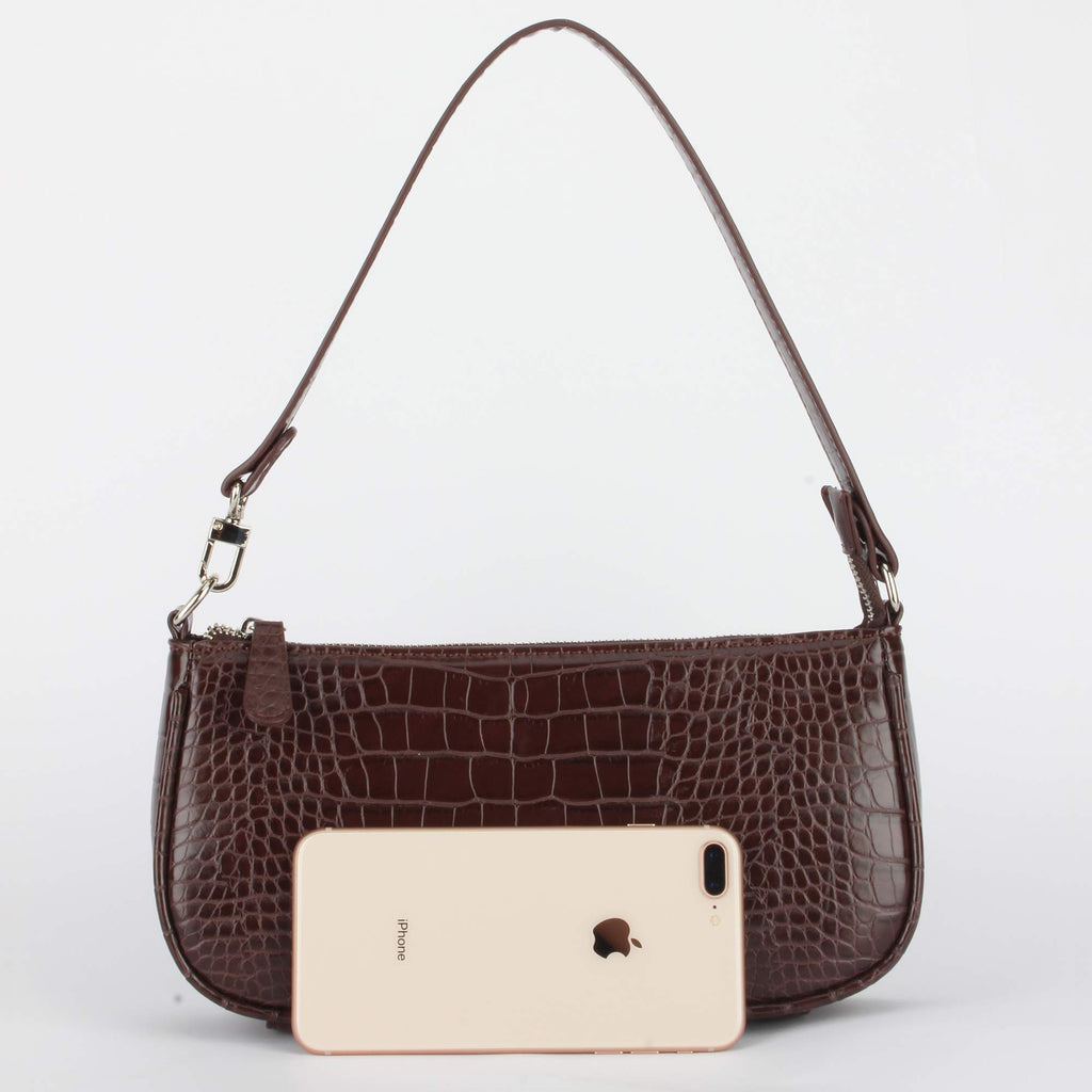 Crocodile Effect Faux Leather Clutch Shoulder Purse Handbag D18454
