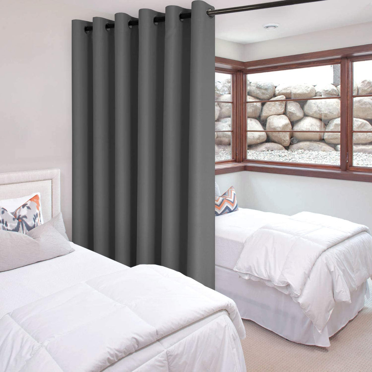Dark Grey Thermal Blackout Room Divider Curtain Panel K52428