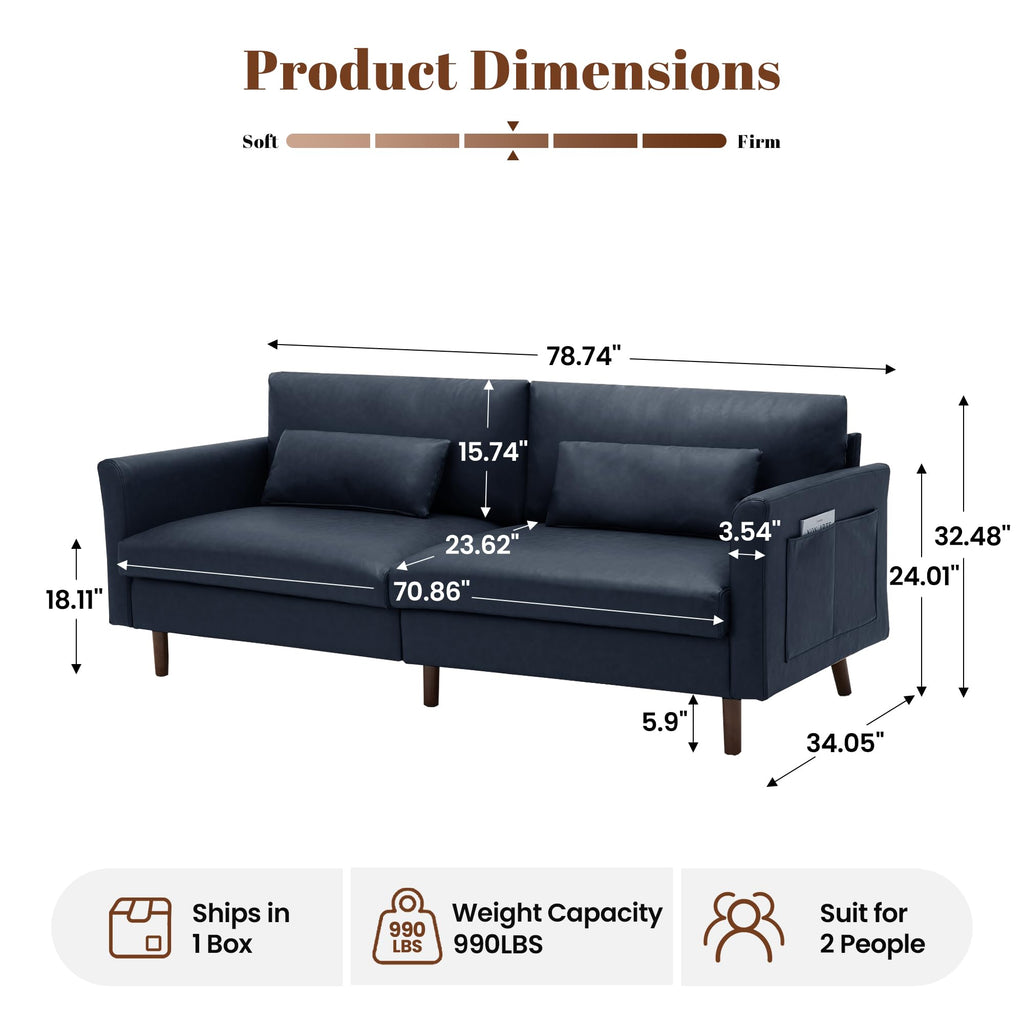 Faux Leather 3-Seater with Side Pocket J409973