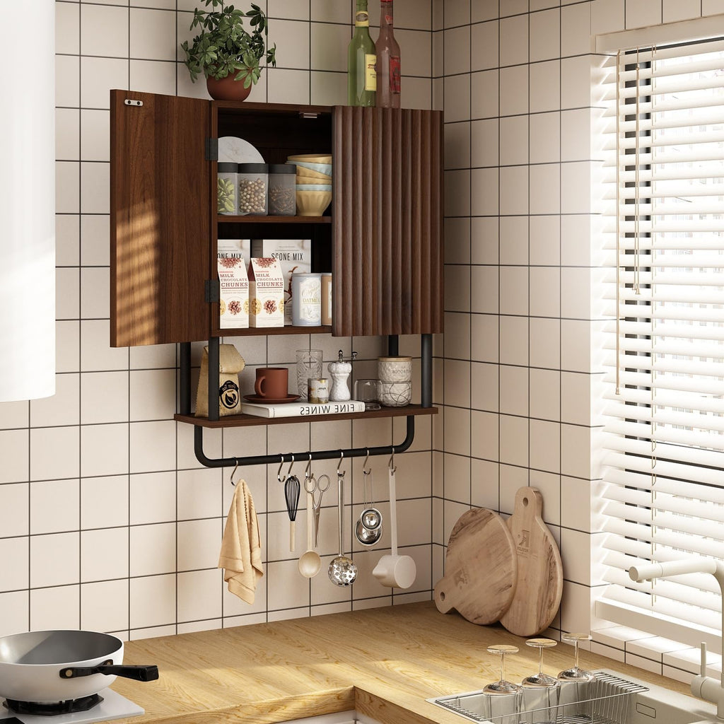 Fluted 2 Doors 3-Tier Bathroom Wall Cabinet T783