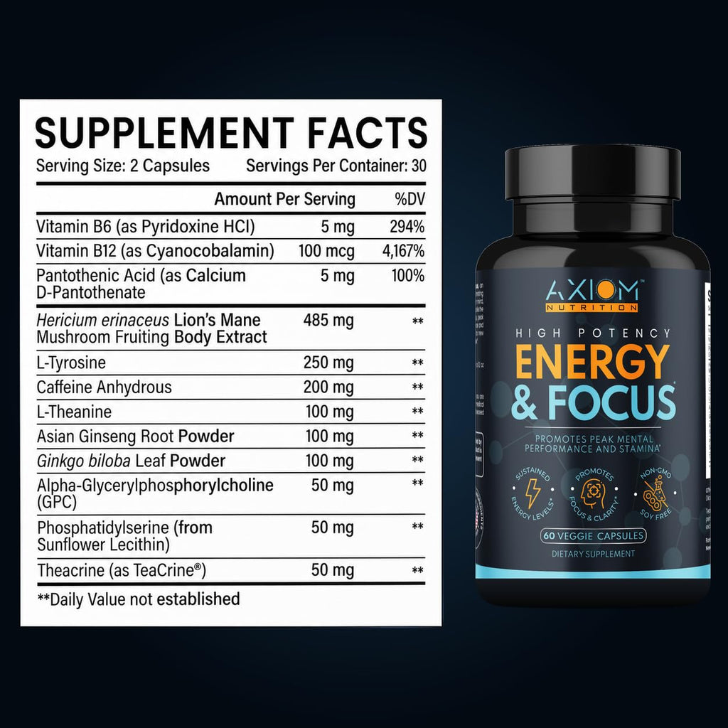 200mg Caffeine Lions Mane Mushroom 60 Capsules Y600455