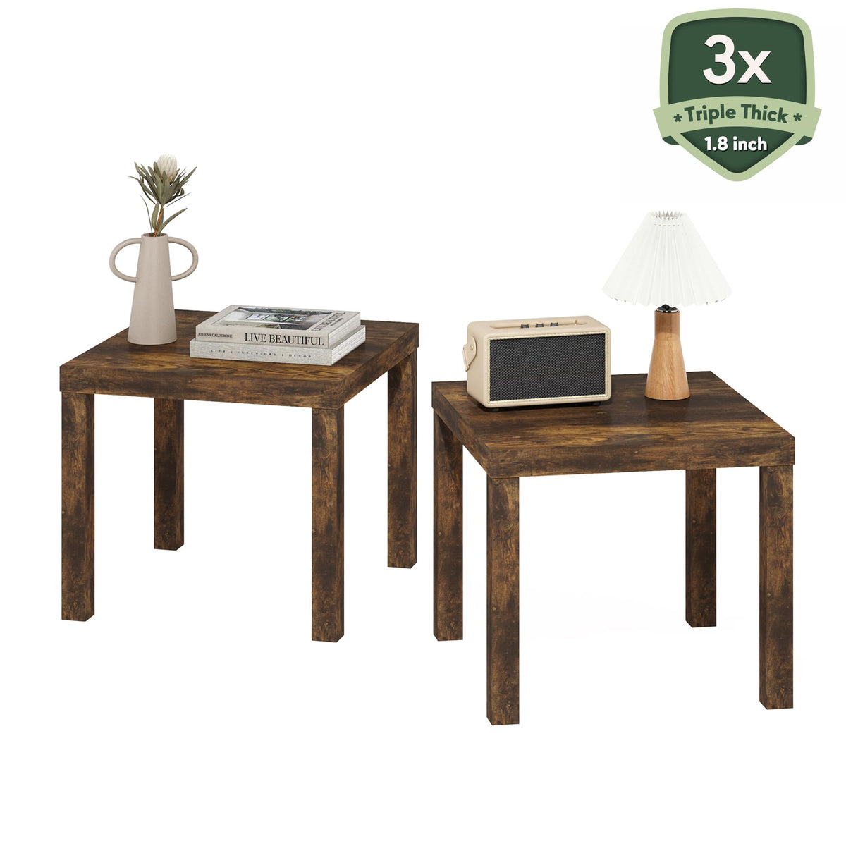 Rustic Brown Square Side Table Set of 2 J236