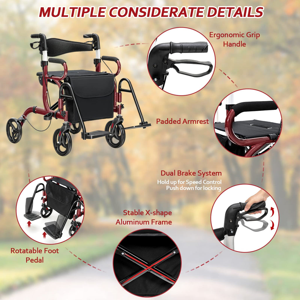 2-in-1 Rollator Walker with Seat J96007