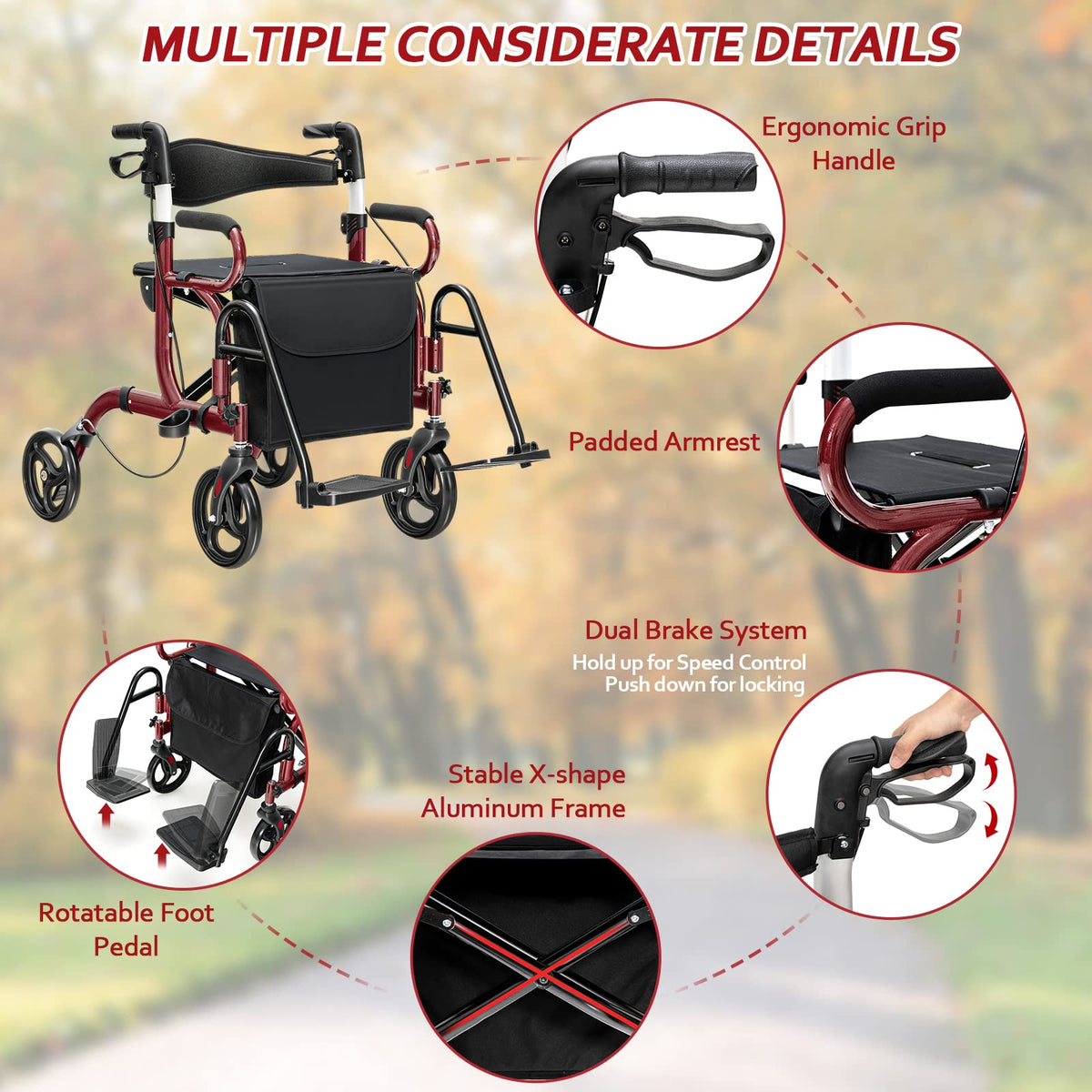 2-in-1 Rollator Walker with Seat J96007
