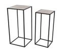 Black Metal End Table with Brown Wood Tops, Set of 2 P3619