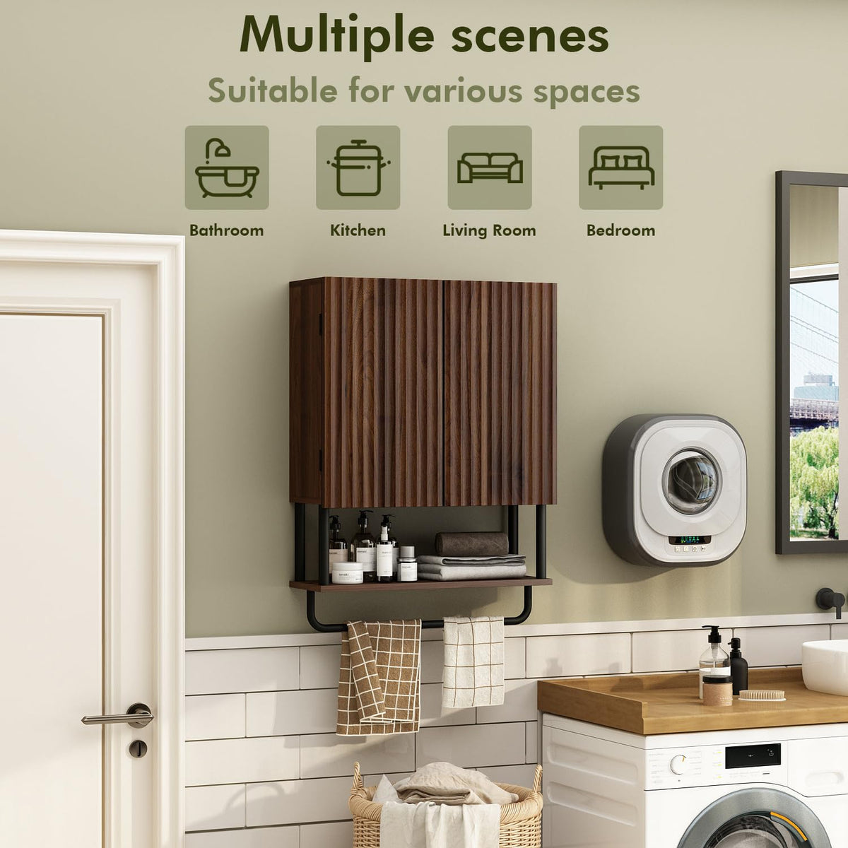 Fluted 2 Doors 3-Tier Bathroom Wall Cabinet T783