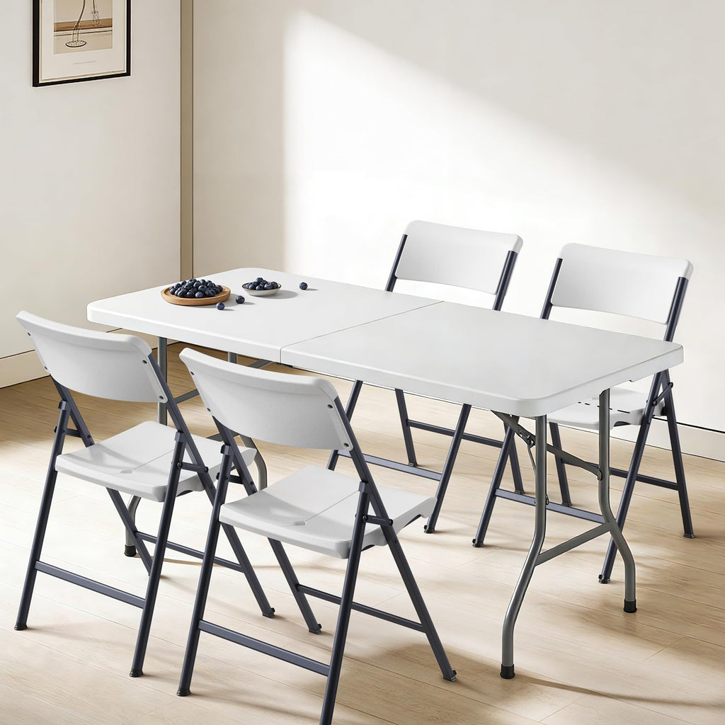 White 4 Pack Plastic Folding Chairs with Metal Frame T50974