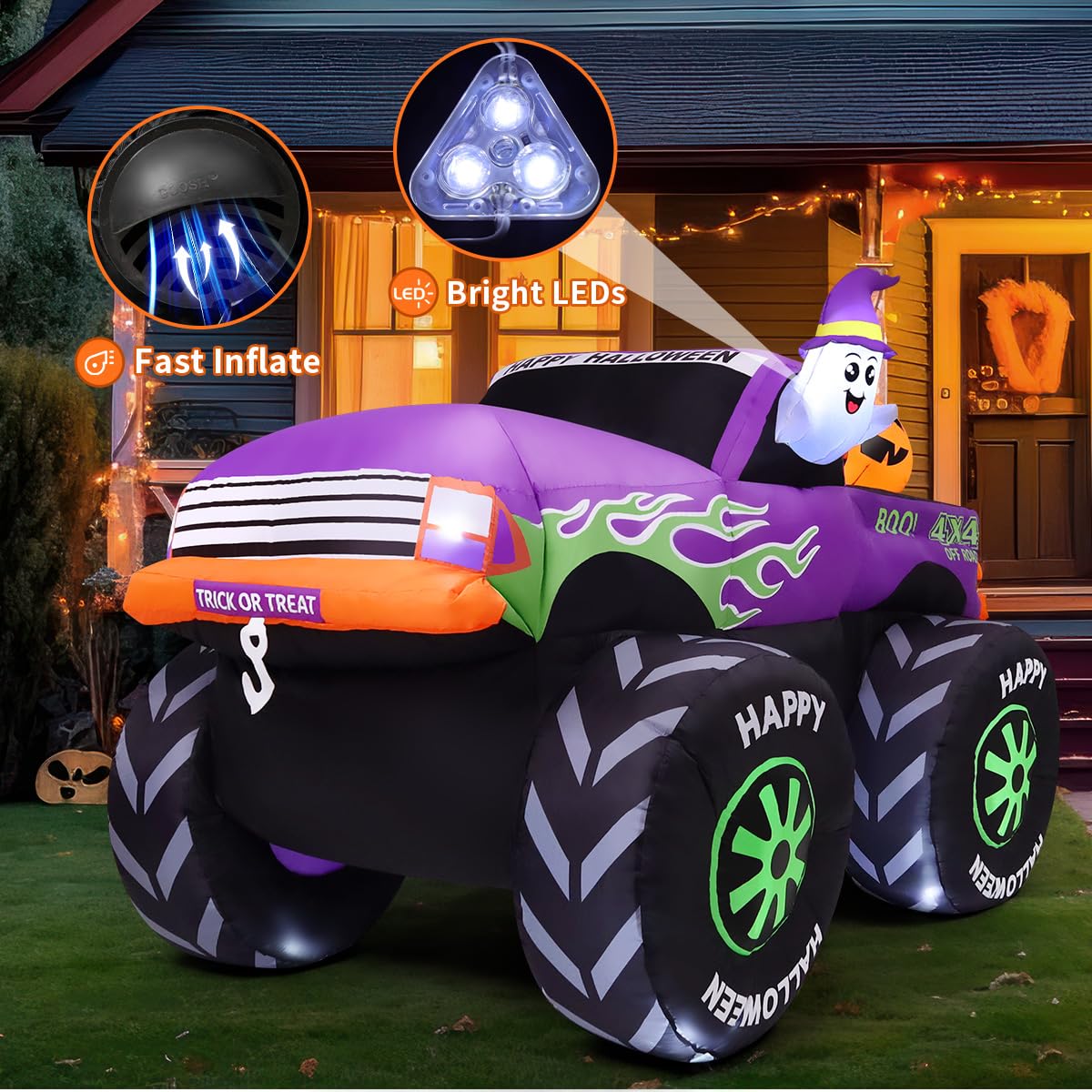 8 FT Halloween Inflatable Monster Truck with Built-in LEDs I937535