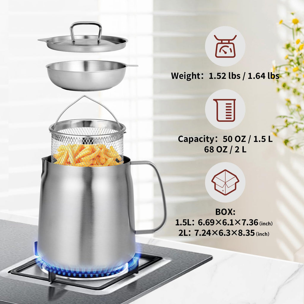 68oz 304 Stainless Steel Deep Fryer Pot with Basket C951105